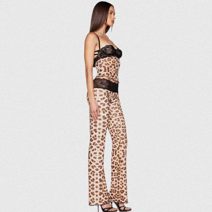Kvinders leggings med elegant blonderliv og moderigtig dyreprint Skovae