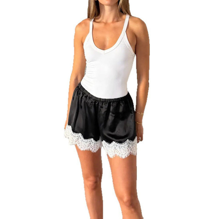 Damen Sport-Bodysuit mit elastischen Shorts und Spitzenbesatz Skovae