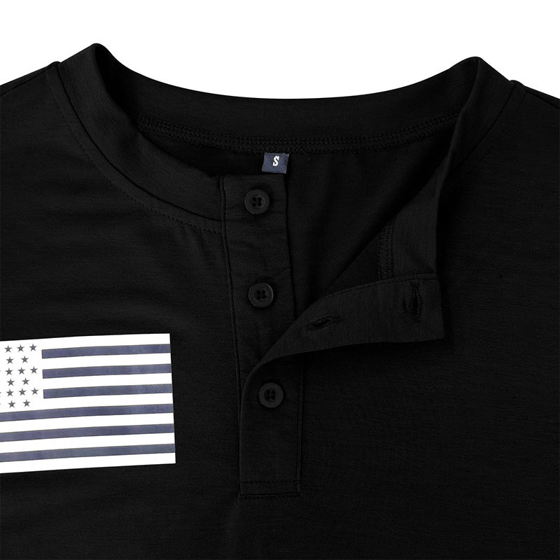 Herrer Kortærmet Henley Shirt med moderigtigt flagtryk Stilla