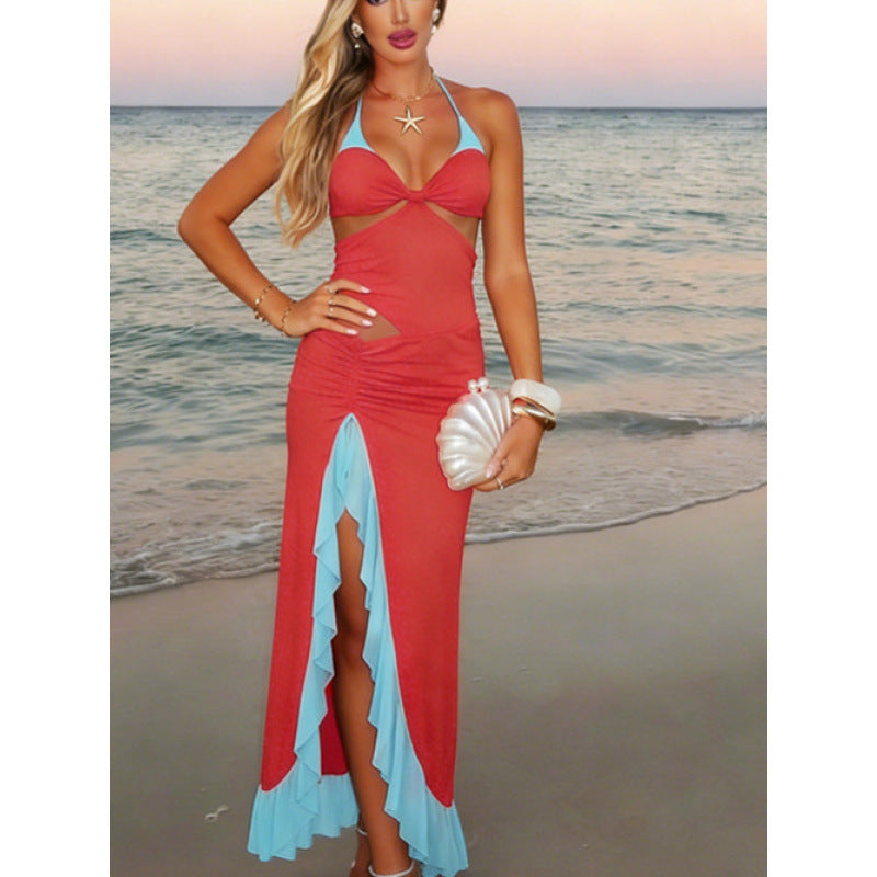 Damen Maxi-Kleid mit raffiniertem Drapierungsdesign und seitlichem Schlitz Skovae