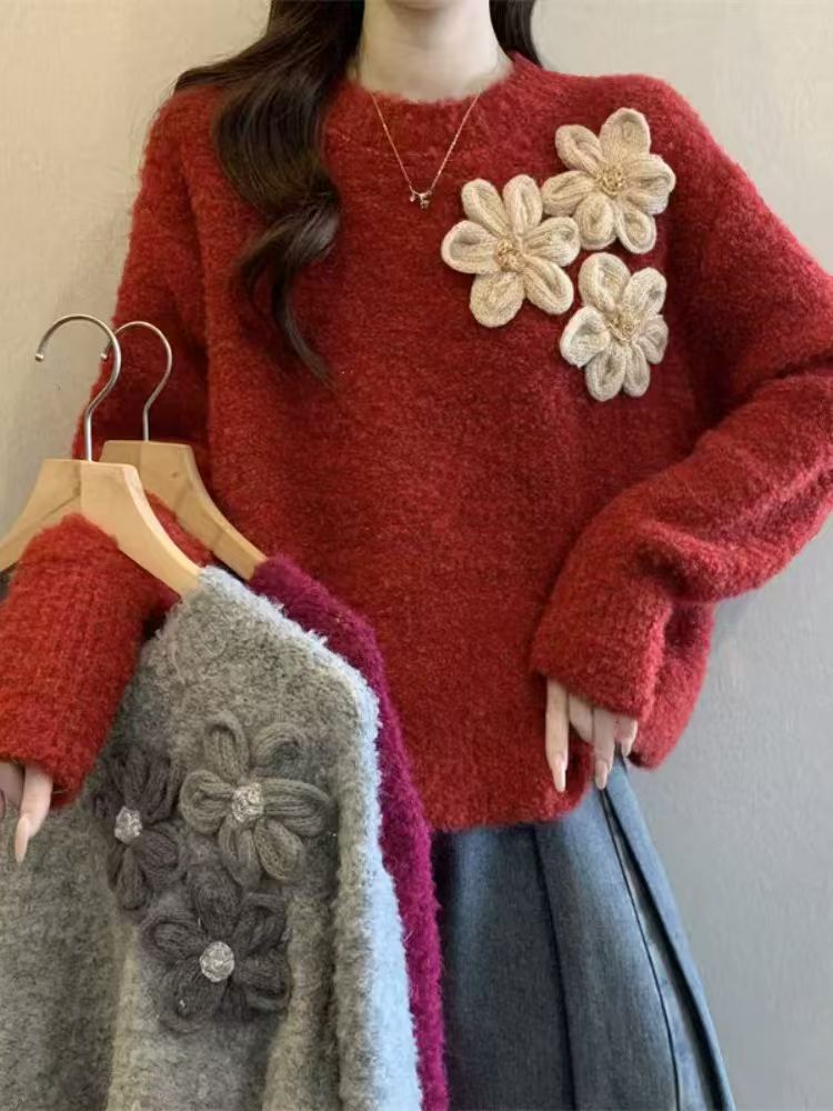 Kvinderne Cozy Sweater med Floral 3D Design Stilla