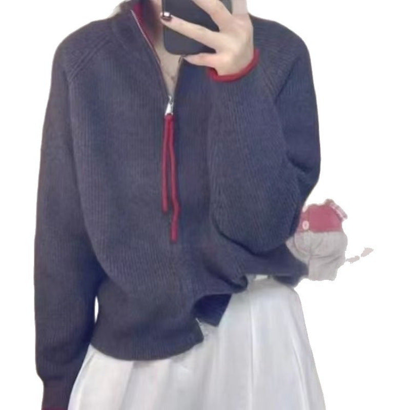 Kvinders strikket sweater med høj krave og lynlås Stilla