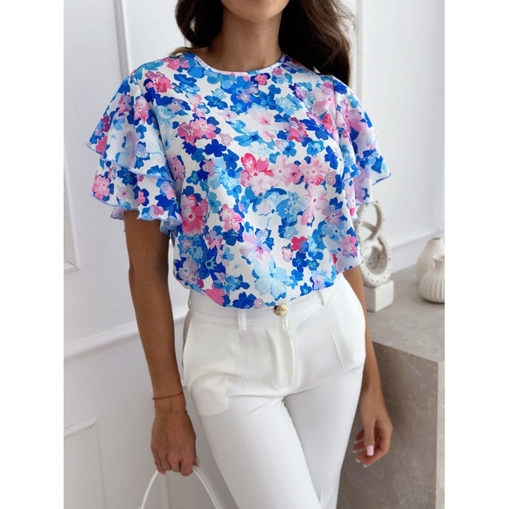 Dame Floral Rynkede Ærme Bluse Stilla