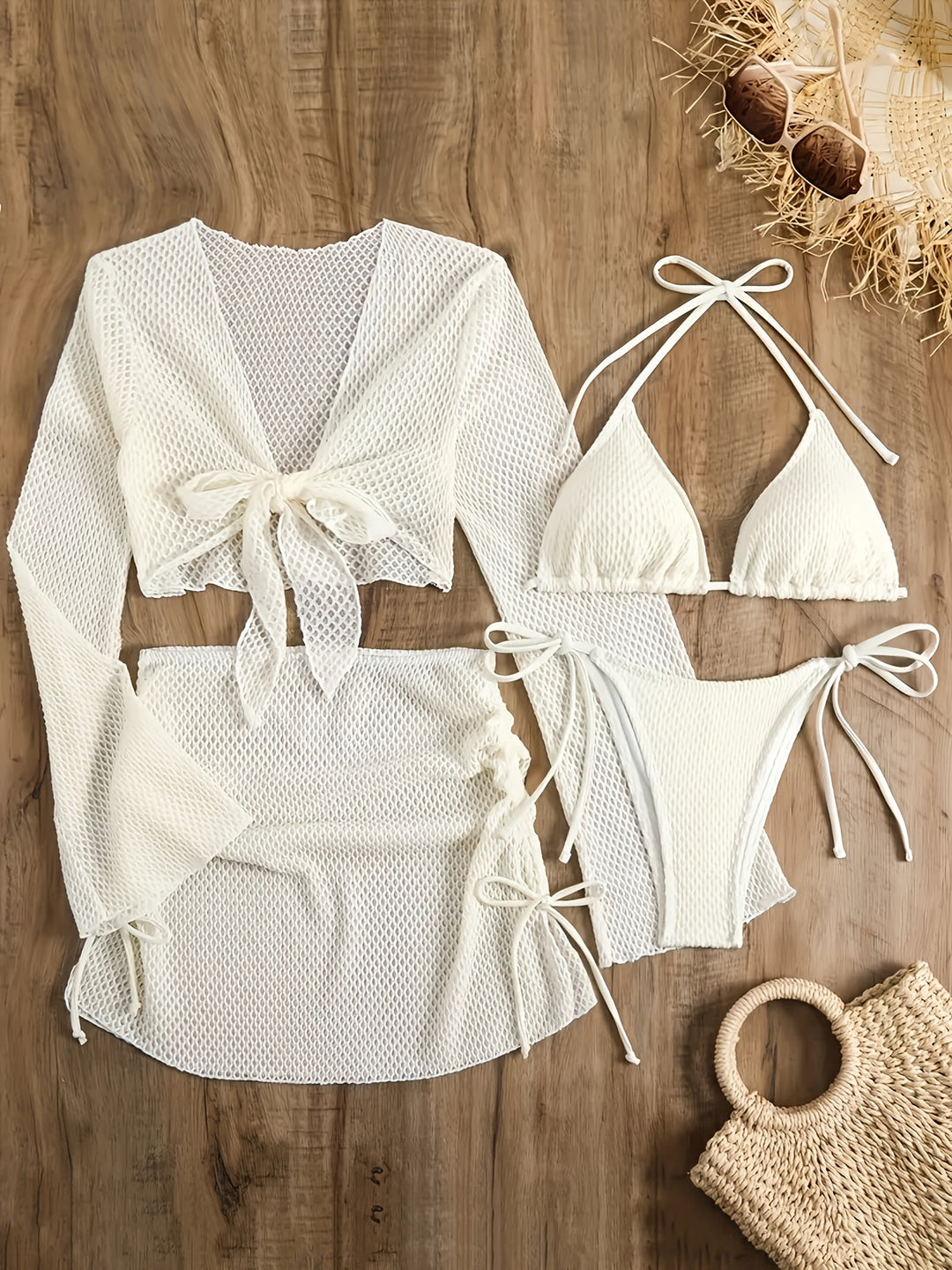 Dame luftig net-bikini med sporty cover-up Skovae