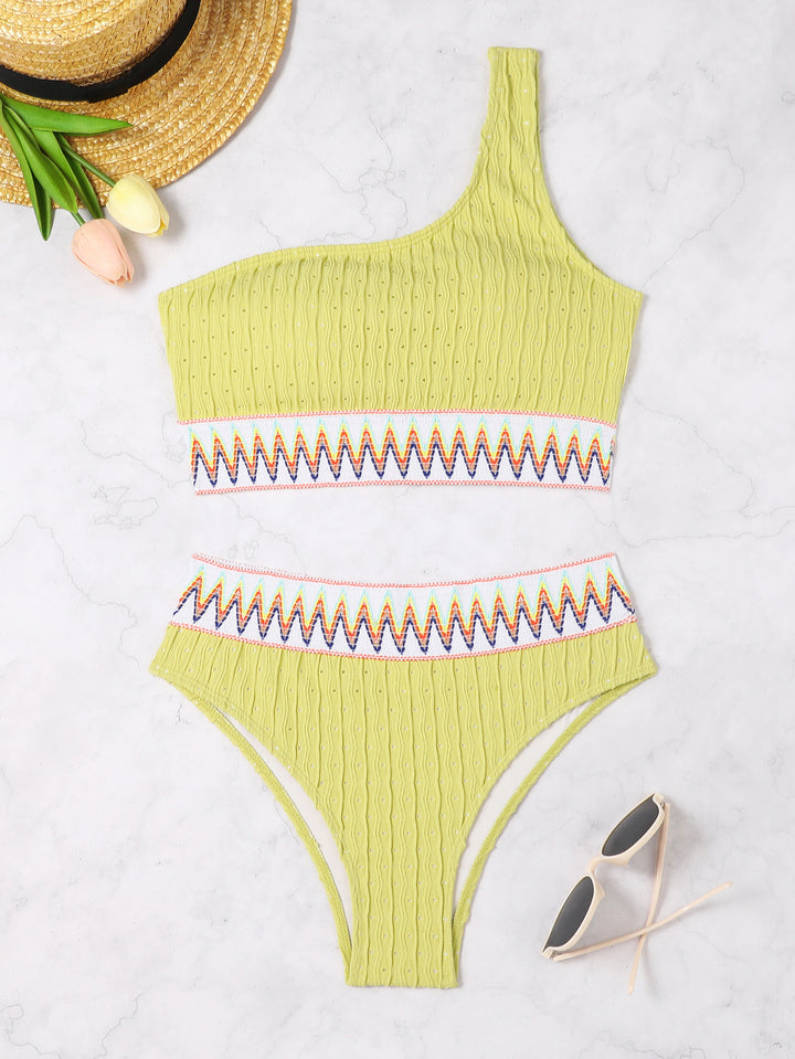 Dame En-sidet Crop-Bikini med farverigt Jacquardbånd Skovae