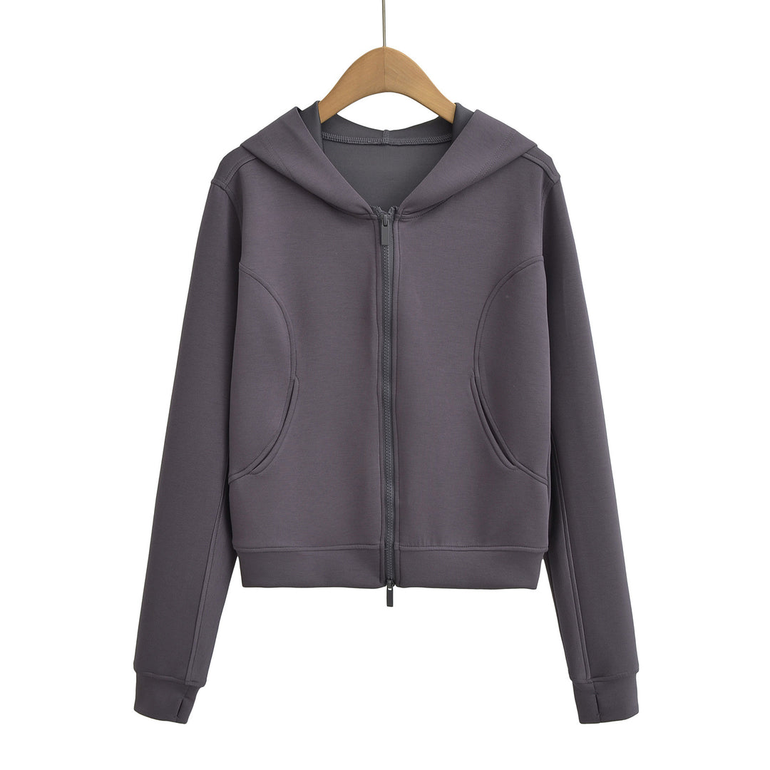 Dame Sporty Hoodie Jakke med høj Krave og Lynlås Stilla