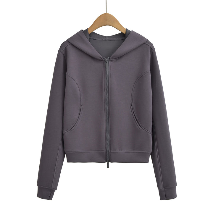 Dame Sporty Hoodie Jakke med høj Krave og Lynlås Stilla