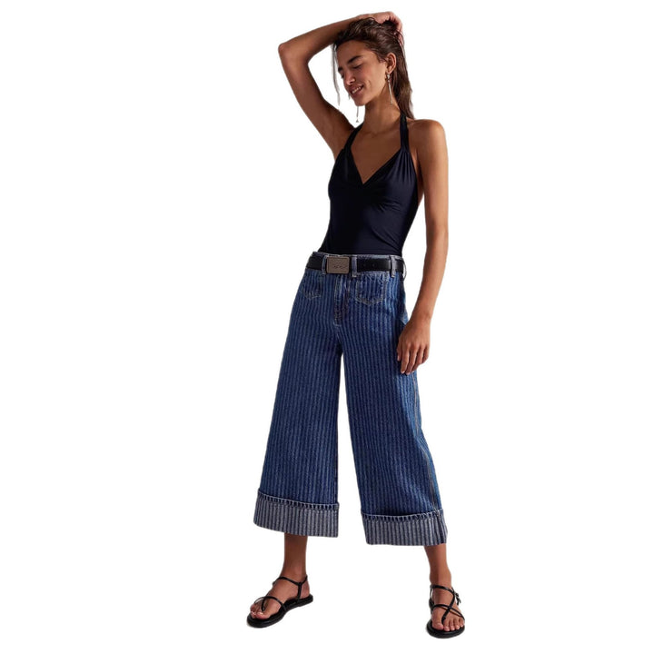 Damer elegante løstsiddende jeans med påsyede striber Skovae