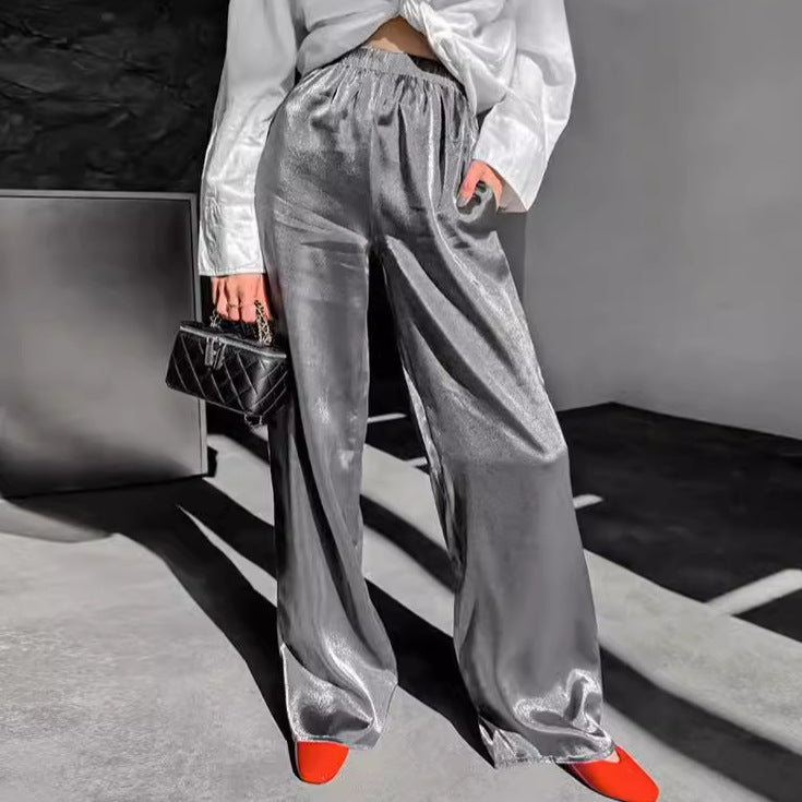 Dame elegant satinbukser med bred ben og elastisk talje Stilla