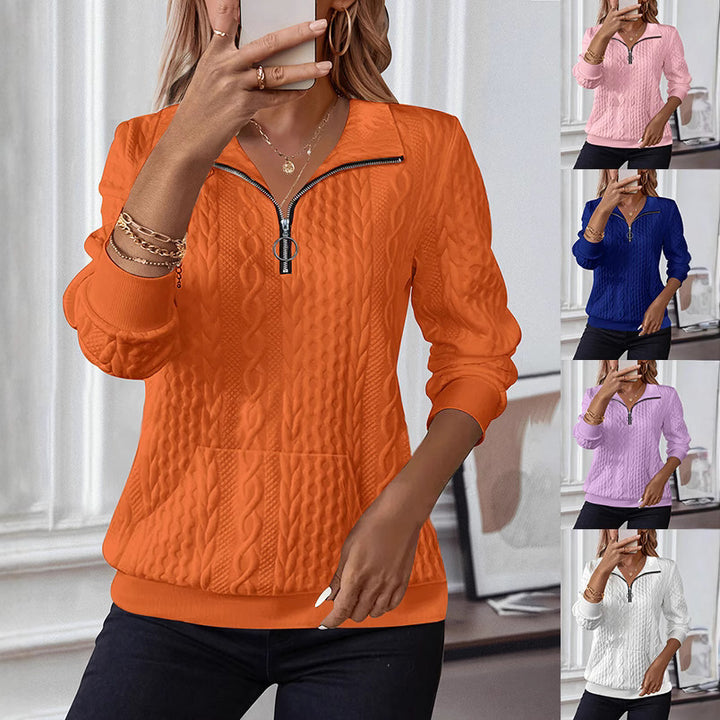 Dame strik pullover med struktureret design og halv lynlås Stilla