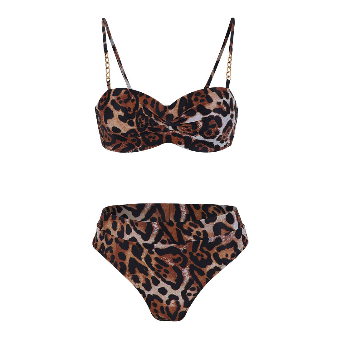 Dame bikini-sæt med struktureret top og højt skåret trusse Stilla