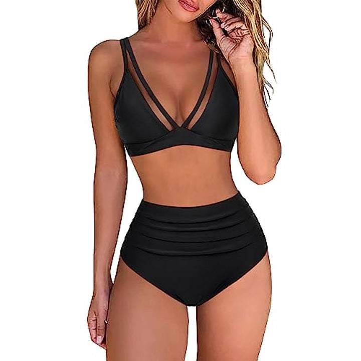 Dame Højskåret Bikini med Leo-mønster og Gennemsigtige Indsatser Stilla
