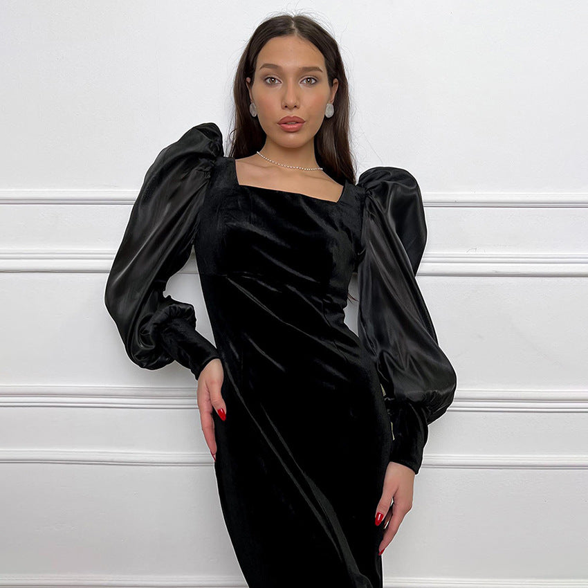 Dame maxikjole med volumenærmer og elegant draperingsdesign Stilla