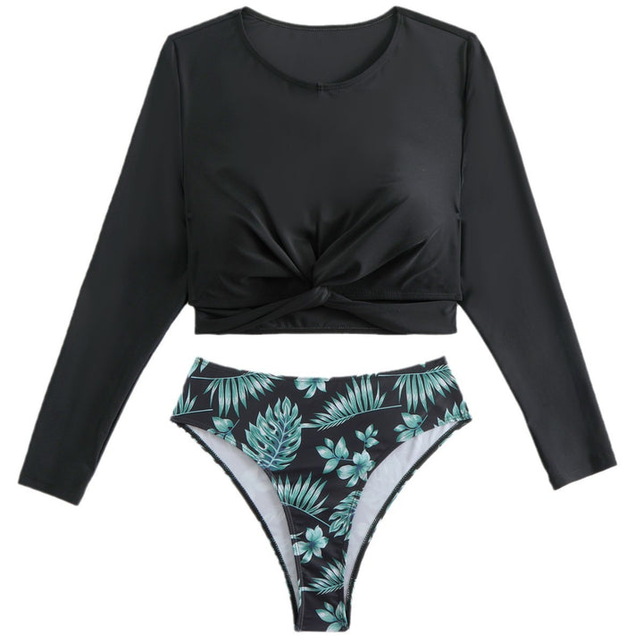 Dame Langermet Crop Top og Højtaljet Bikini-Sæt Stilla