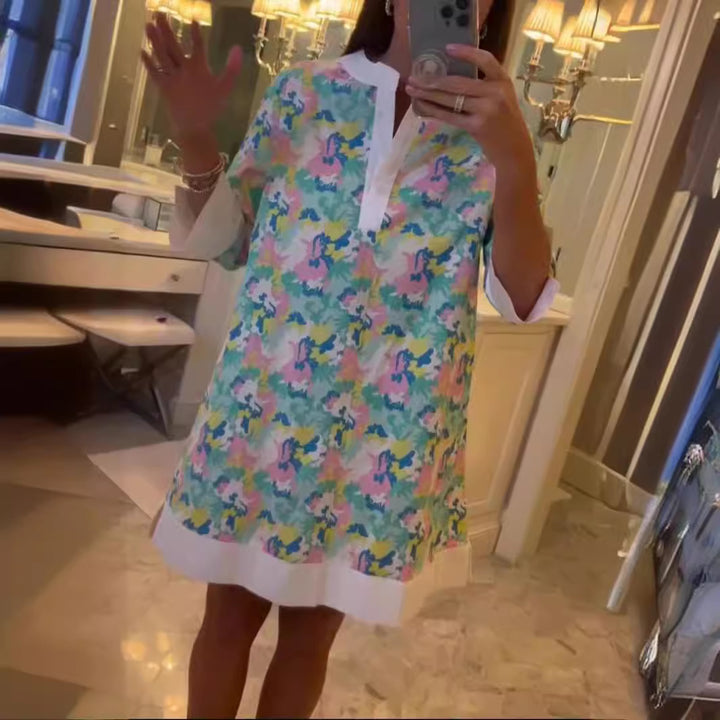 Dame løs sommerkjole med blomstret design og afslappet snit Stilla