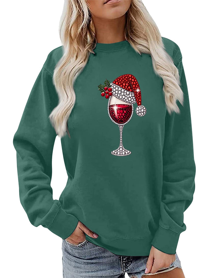 Kvinders sweatshirt med blødt foer og festligt vinmotiv Stilla