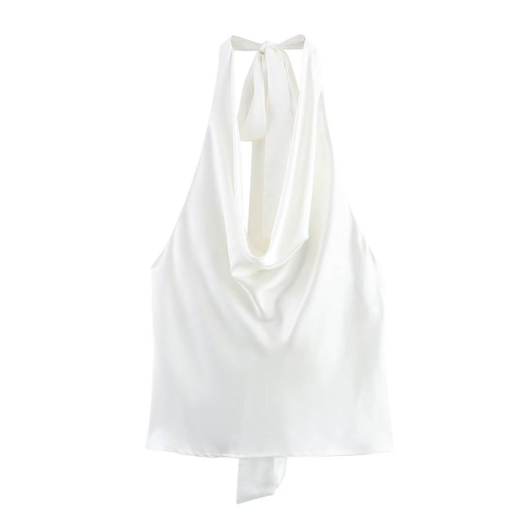 Dame Elegant Haltertop med flydende snit og elegant rygbind Skovae