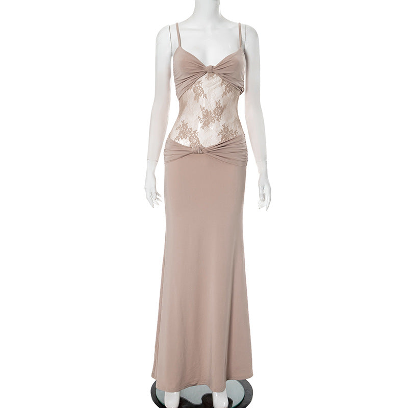 Femme Elegante Mesh-panel Bodycon Maxi kjole Stilla