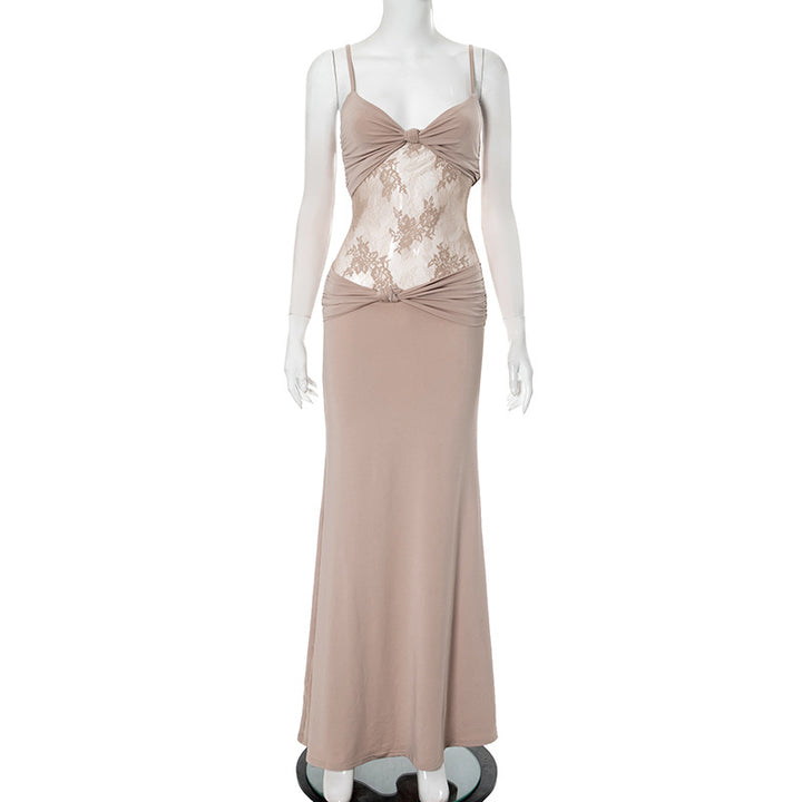 Femme Elegante Mesh-panel Bodycon Maxi kjole Stilla