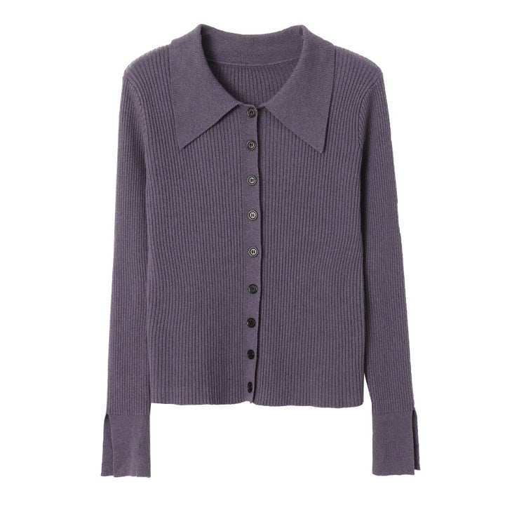 Damer Elegant Strik Top med Stor Krave Stilla