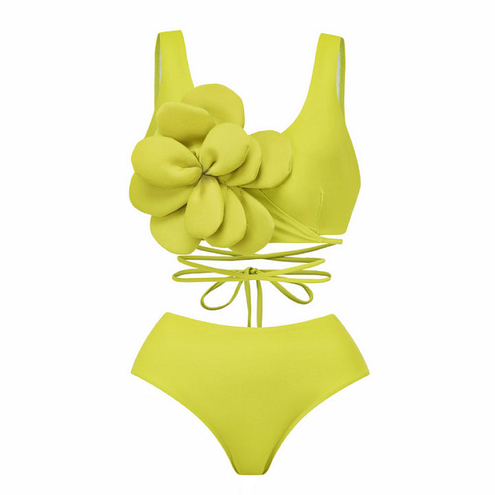 Dame bikini-sæt med florale 3D-applikationer og justerbart bindebånd Stilla