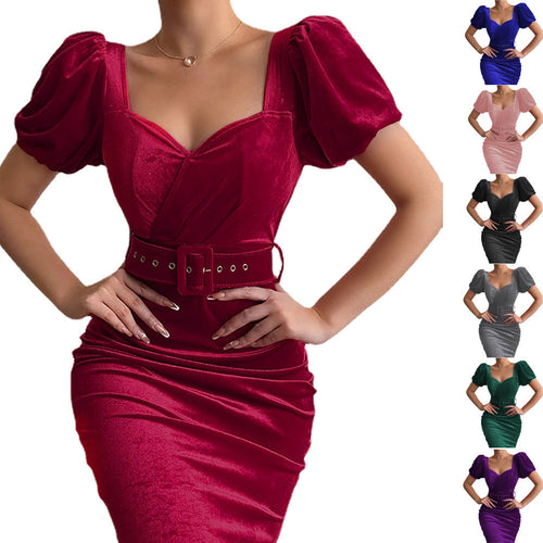 Damer Elegant Puffærmet Bodycon Kjole med Bælte Stilla