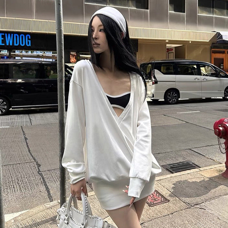 Dame Oversized Deep V-Udskæring Langærmet Top Stilla