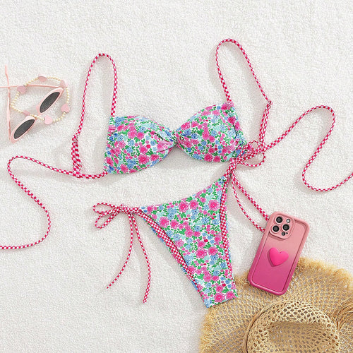 Dame Floral Bikini med justerbare bindebånd Skovae