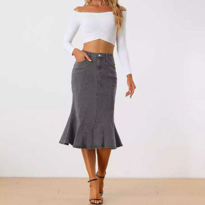 Dame jeans nederdel i feminin A-linje snit med afslappet flair Stilla