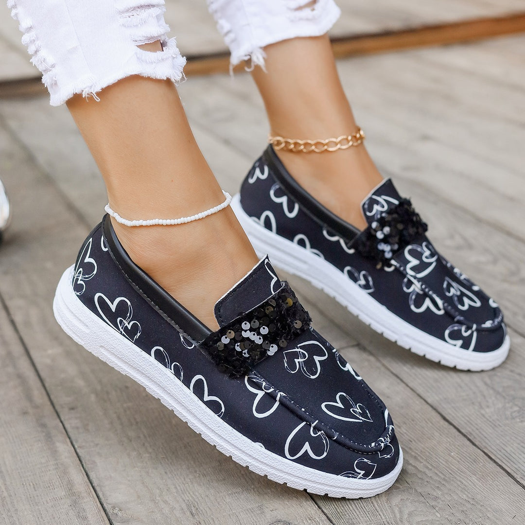 Dame Mode Slippers med funkende Pailletter og Hjerte Motiv Stilla
