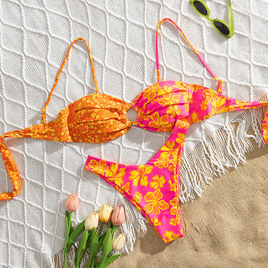 Dame triangel-bikini med blomsterdesign Skovae