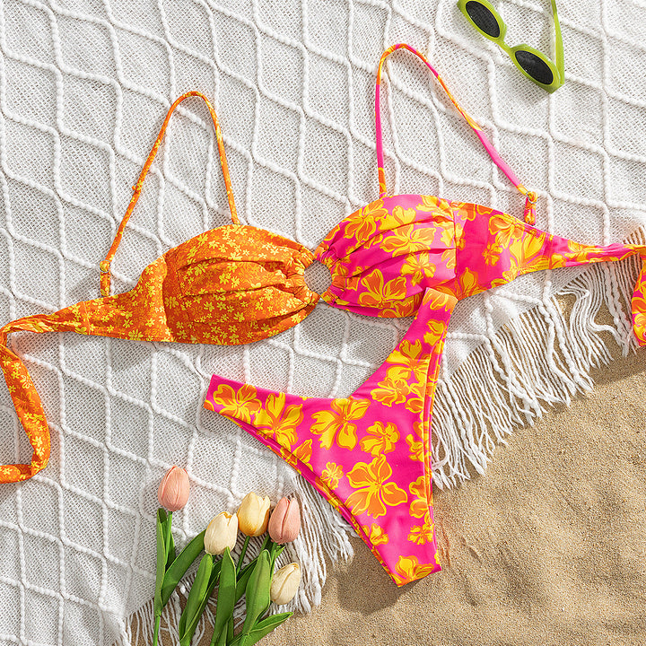 Dame triangel-bikini med blomsterdesign Skovae