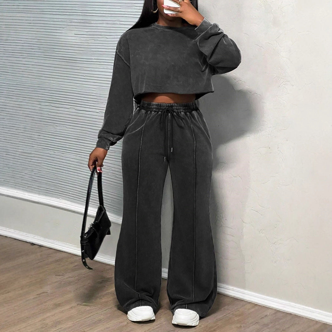 Kvindernes cropped loungewear sæt med brede benbukser og høj talje Skovae