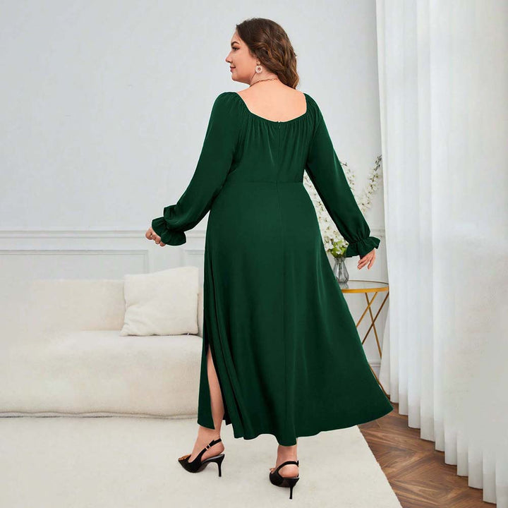 Dame elegant maxikjole med dyb split og puffærmer Stilla