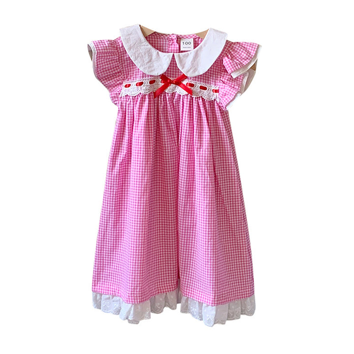 Pige vintage-inspireret gingham-kjole med broderede detaljer Stilla