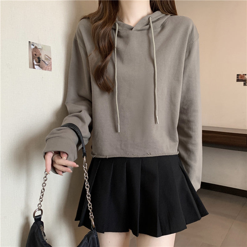 Dame Cropped Hoodie med justerbare snore Stilla