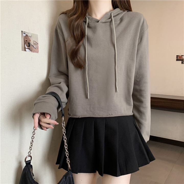 Dame Cropped Hoodie med justerbare snore Stilla