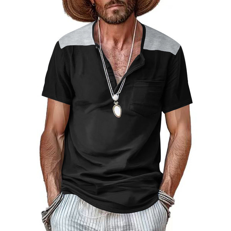Herrer behagelig kortærmet Henley T-shirt med moderne design og praktisk brystlomme Stilla