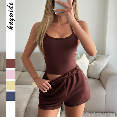 Damer Sportligt To-delt Sæt med strapless Top og elastiske Shorts Skovae