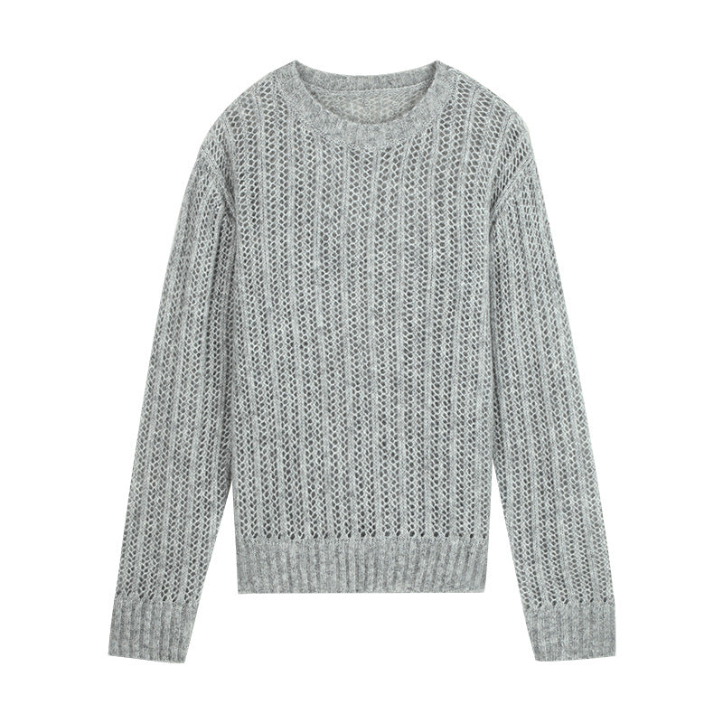 Dame let strikket sweater med fin maske struktur og rund halsudskæring Stilla