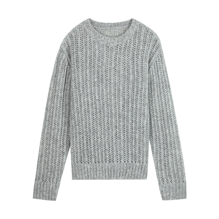 Dame let strikket sweater med fin maske struktur og rund halsudskæring Stilla