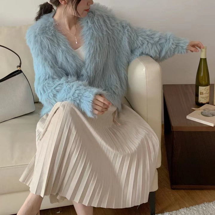 Kvinder Fluffy Cardigan med Hjerte Knapper Stilla