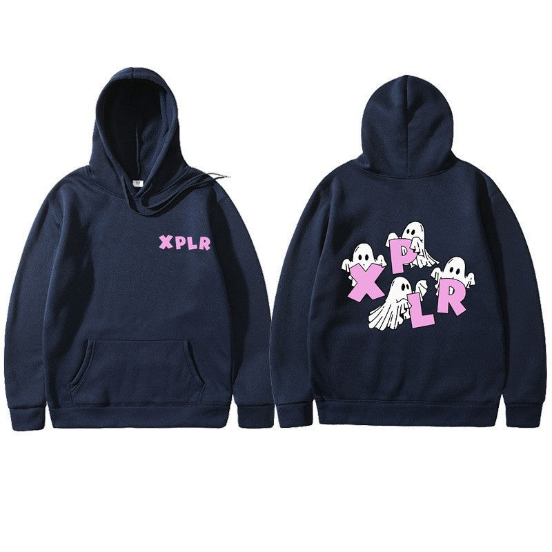 Dame hoodie med kreativt spøgelsesmotiv og kangaroo lomme Skovae
