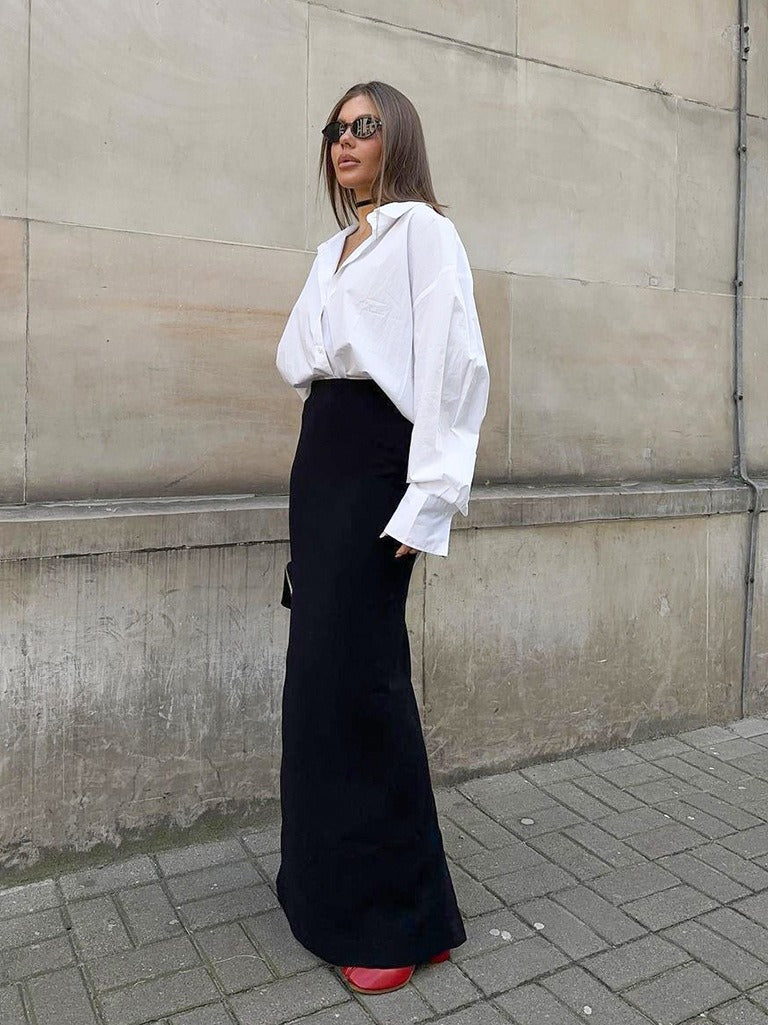 Dame Elegant Oversized Skjorte med dyb Krave og brede Ærmer Stilla