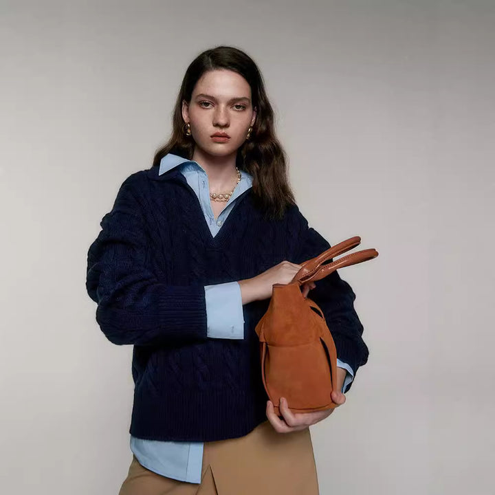 Dame Grovstrik Pullover med moderne V-udskæring og behagelig oversized pasform Stilla