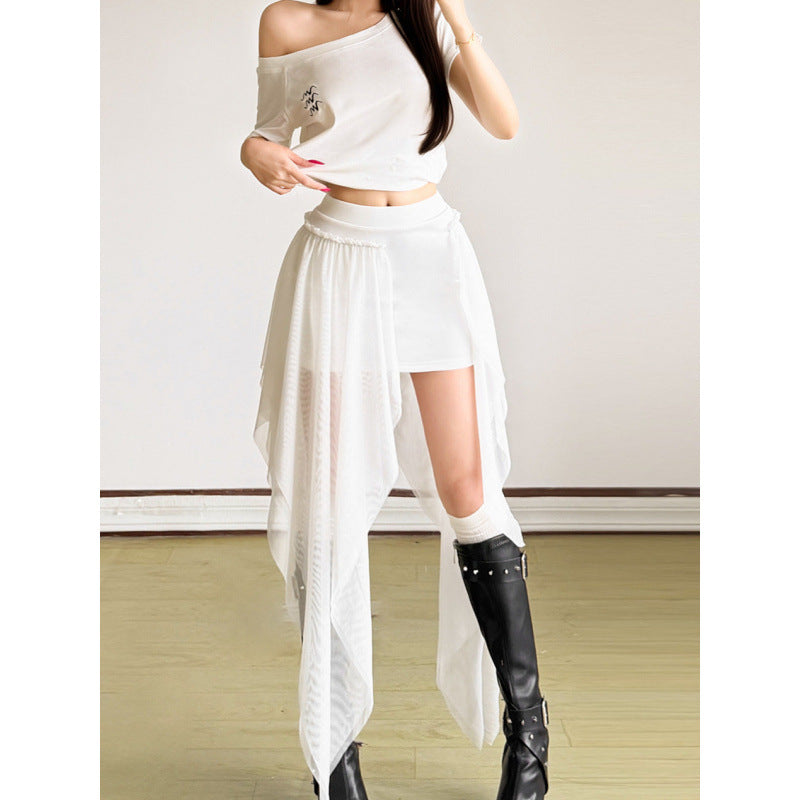Damen Maxi-Skirt mit fließendem Chiffon und asymmetrischem Schnitt Skovae