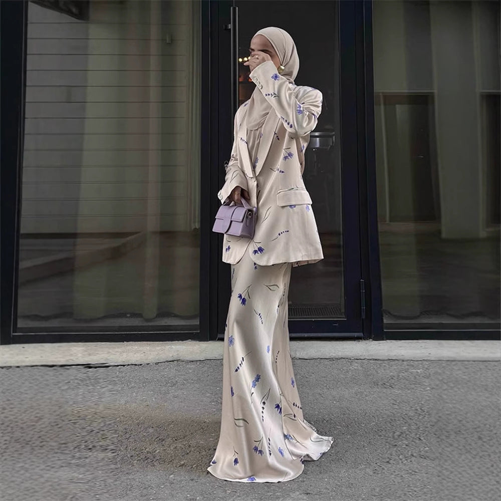 Damer elegant blazer-sæt med blomsterdesign og flydende nederdel Stilla