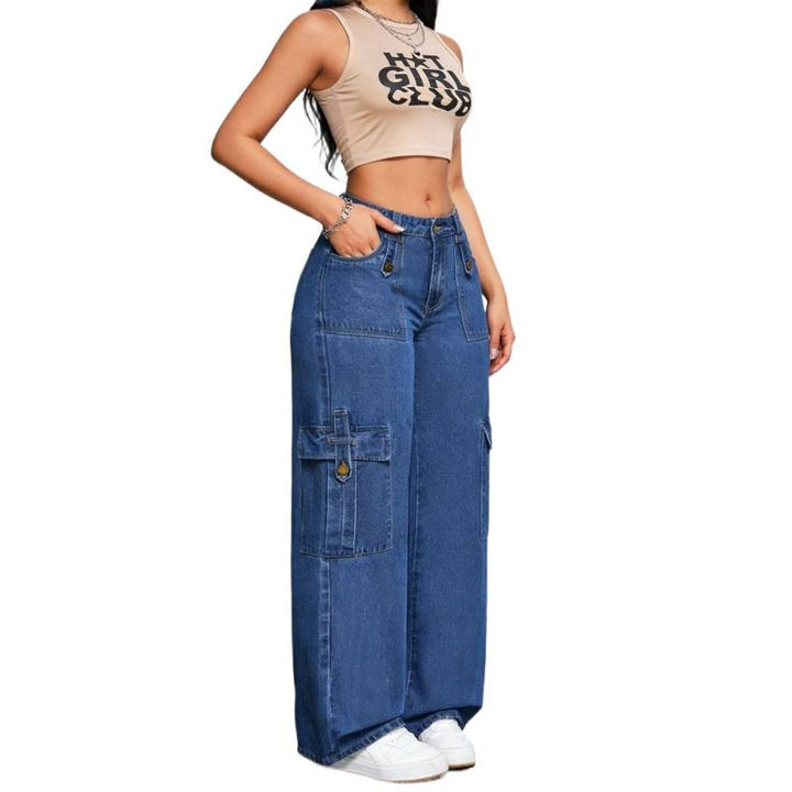 Dame Cargo-jeans i afslappet oversized-snit med praktiske sidelommer Skovae