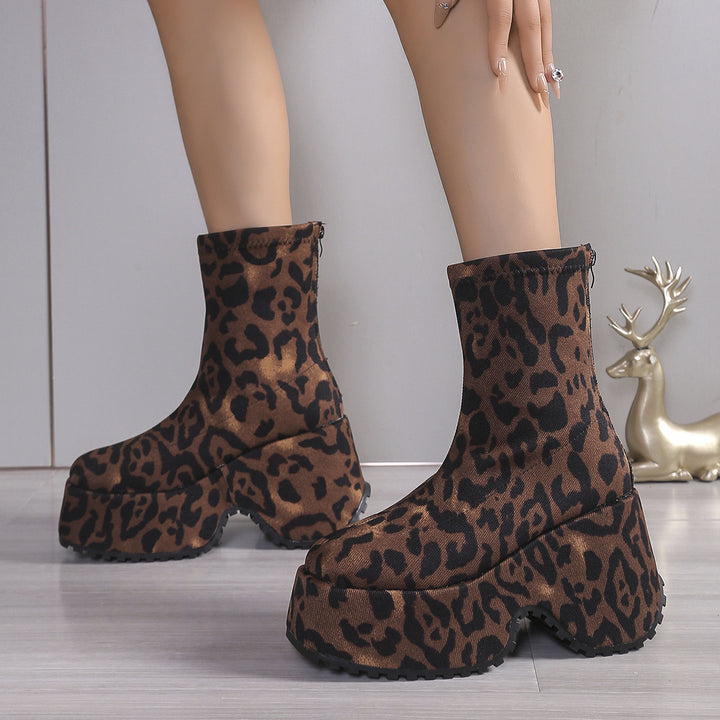 Dame Plateau-støvler i trendy leopardmønster med skridsikker sål Stilla