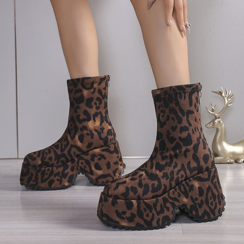 Dame Plateau-støvler i trendy leopardmønster med skridsikker sål Stilla